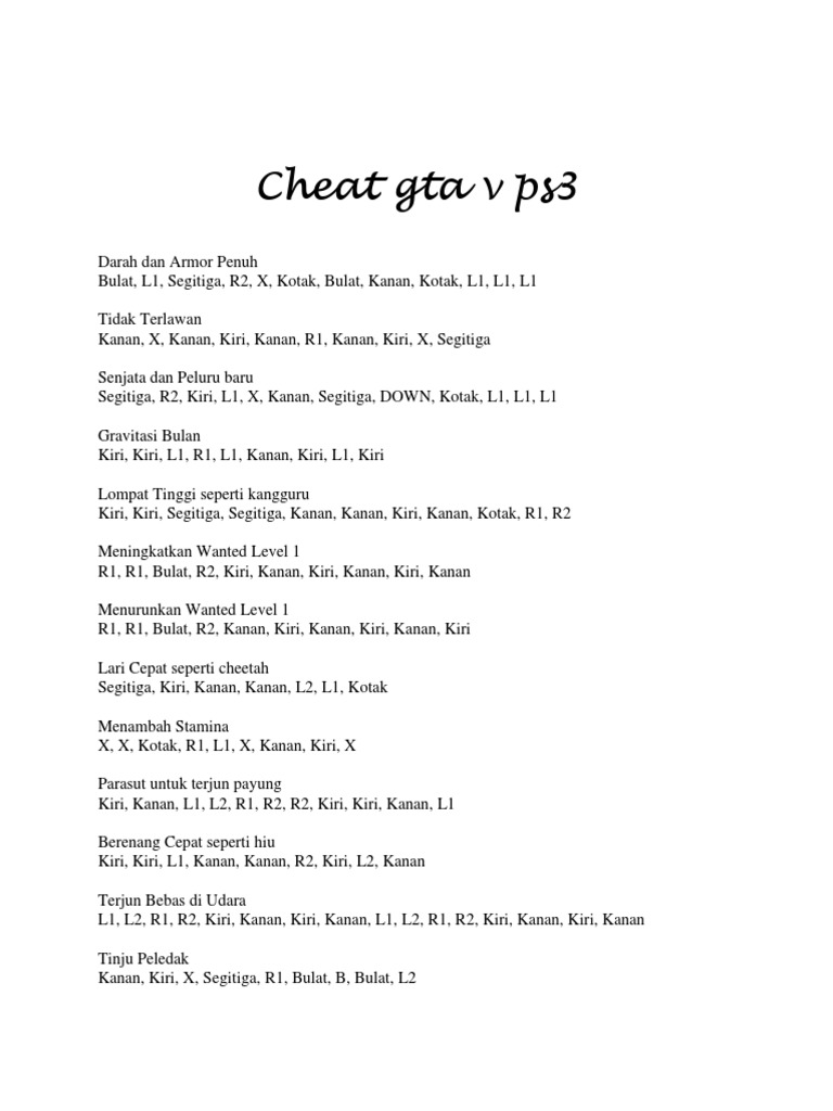 Cheat Gta V Ps3 | Pdf