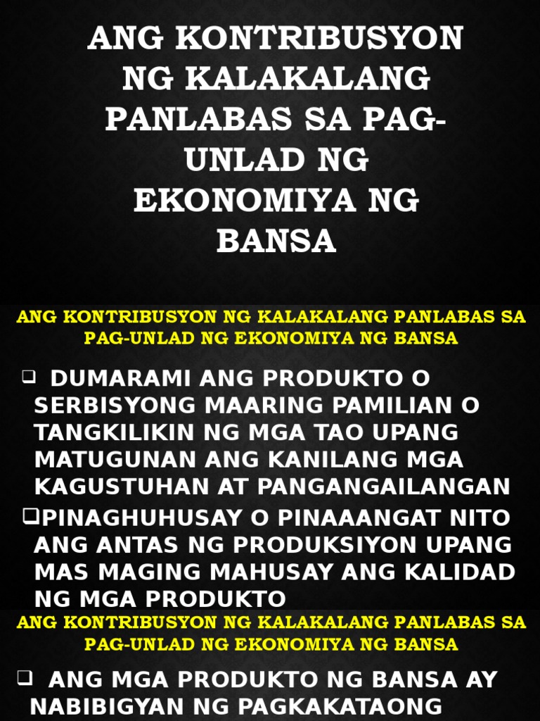 Ang Kontribusyon Ng Kalakalang Panlabas Sa Pag Unlad Ng