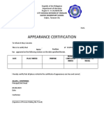 APPEARANCE Certification BLANK