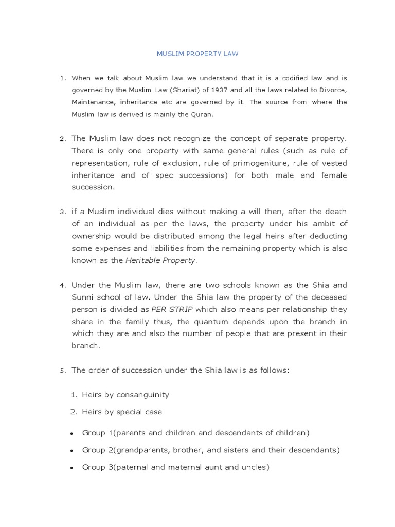 Muslim Law on Property Distribution | PDF | Inheritance | Sharia