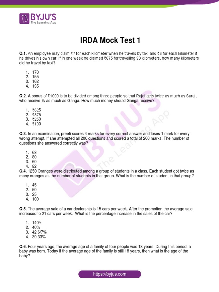 IRDA Mock Test 1 PDF