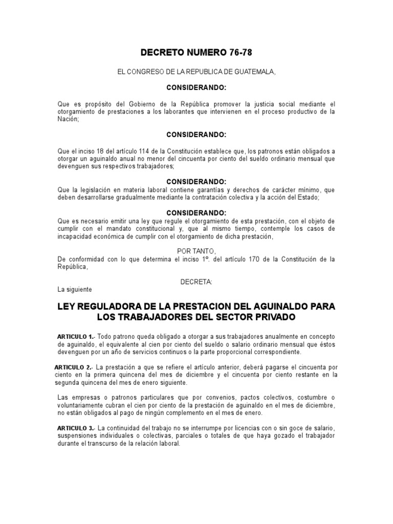 Ley del Aguinaldo en Guatemala 76-78 | PDF | Constitución | Impuestos