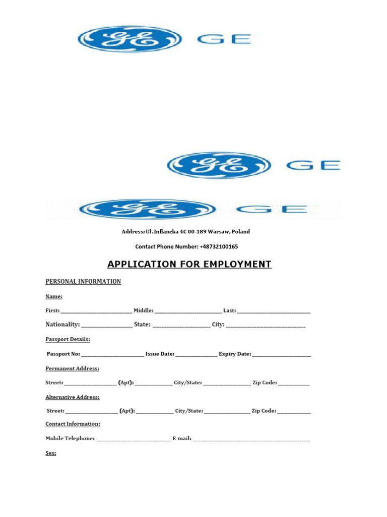 GE Employment Application Form | PDF | Business | Computing And ...
