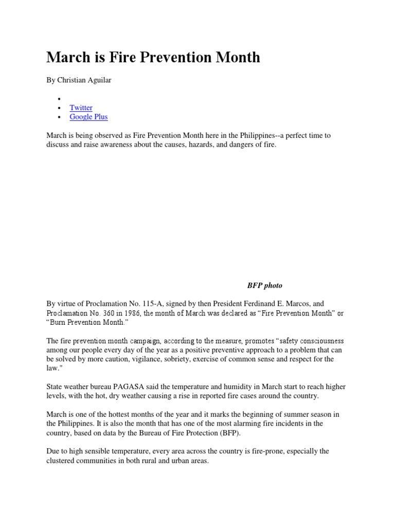 March Is Fire Prevention Month PDF Fire Safety Fires