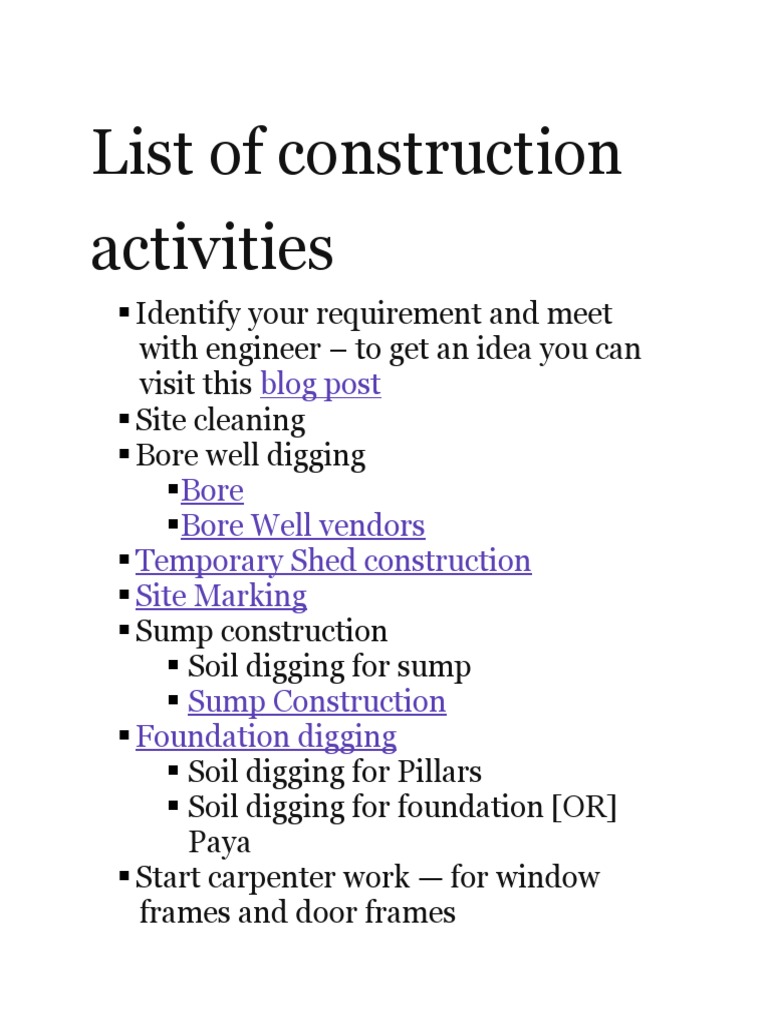 List of Construction Activities PDF