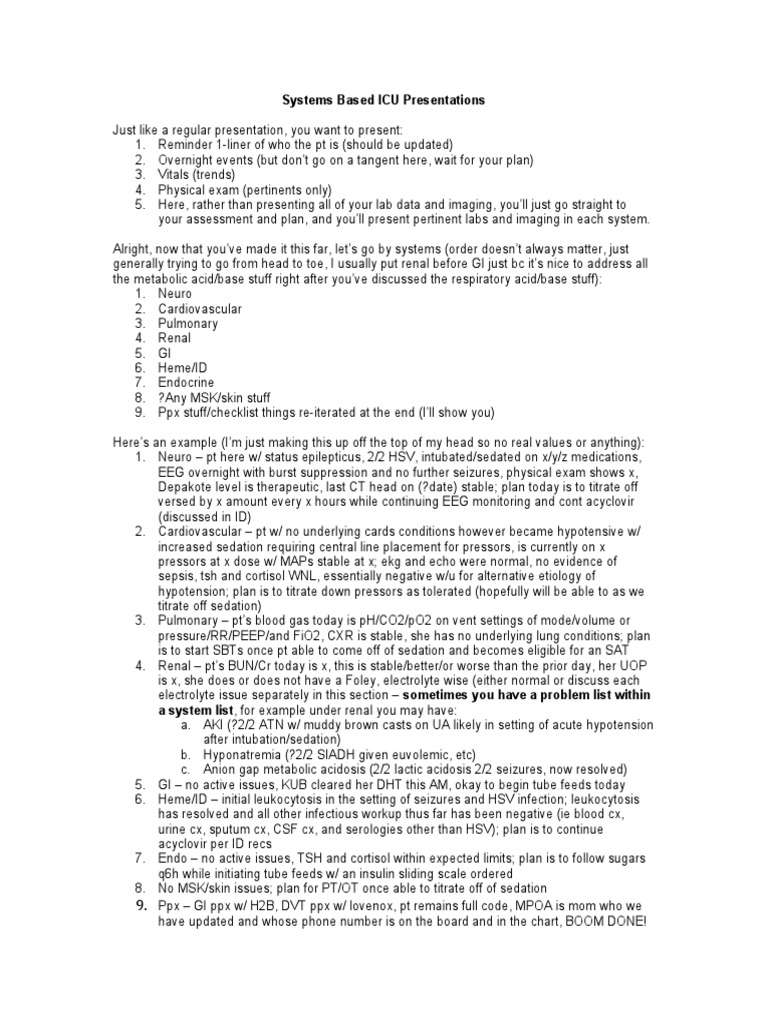 system based presentation icu