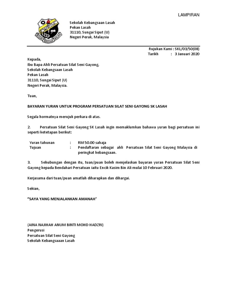 Surat Permohonan Yuran Ibu Bapa Pdf