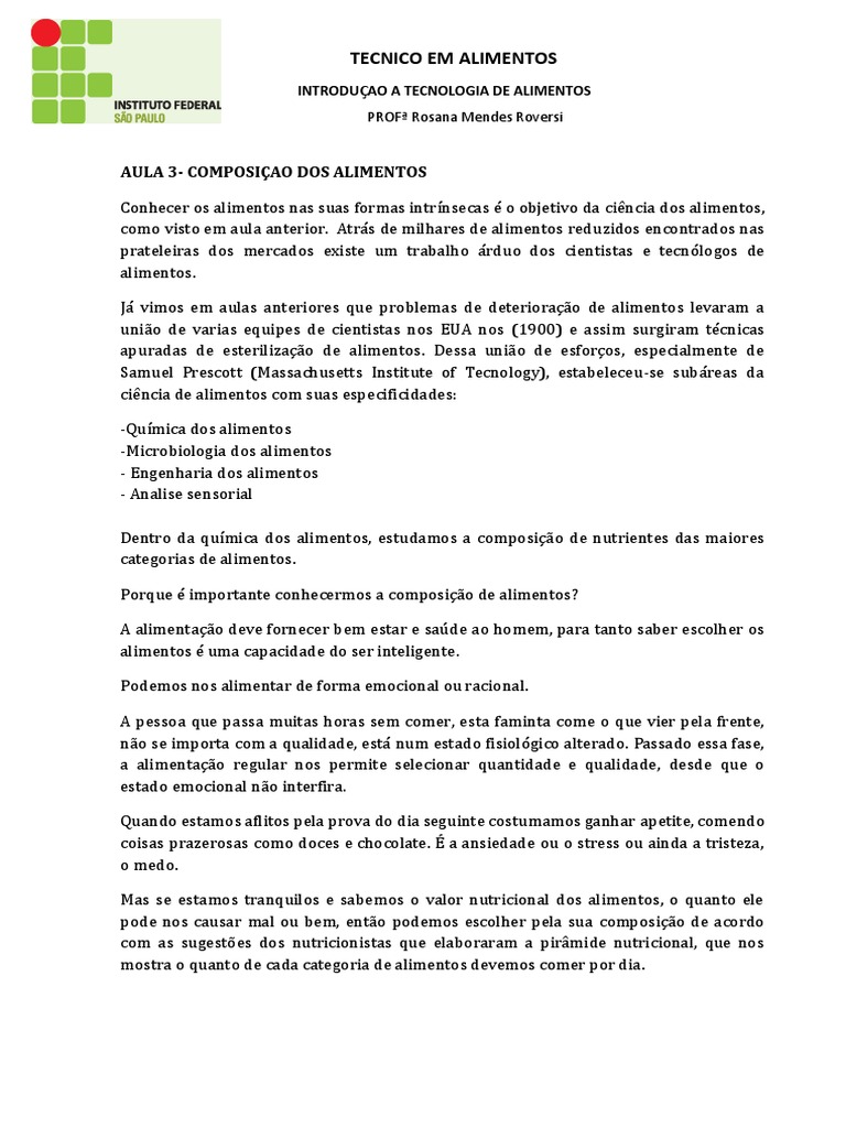 Aula 3. Composição Dos Alimentos | Download grátis PDF | Caloria ...