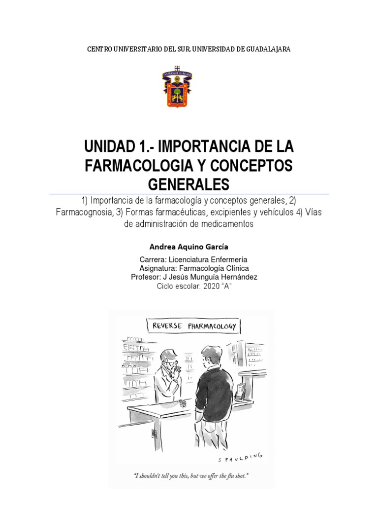 Unidad 1. - Importancia de La Farmacologia y Conceptos Generales | PDF |  Farmacología | Farmacocinética