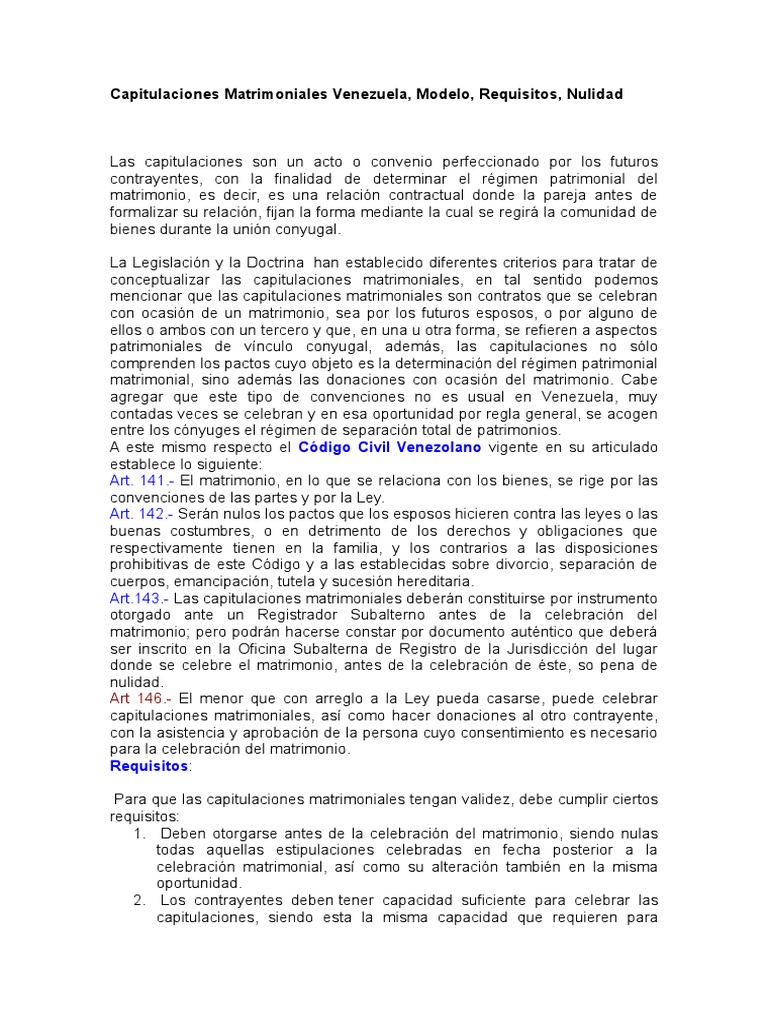 Capitulaciones Matrimoniales Venezuela | PDF | Matrimonio | Propiedad
