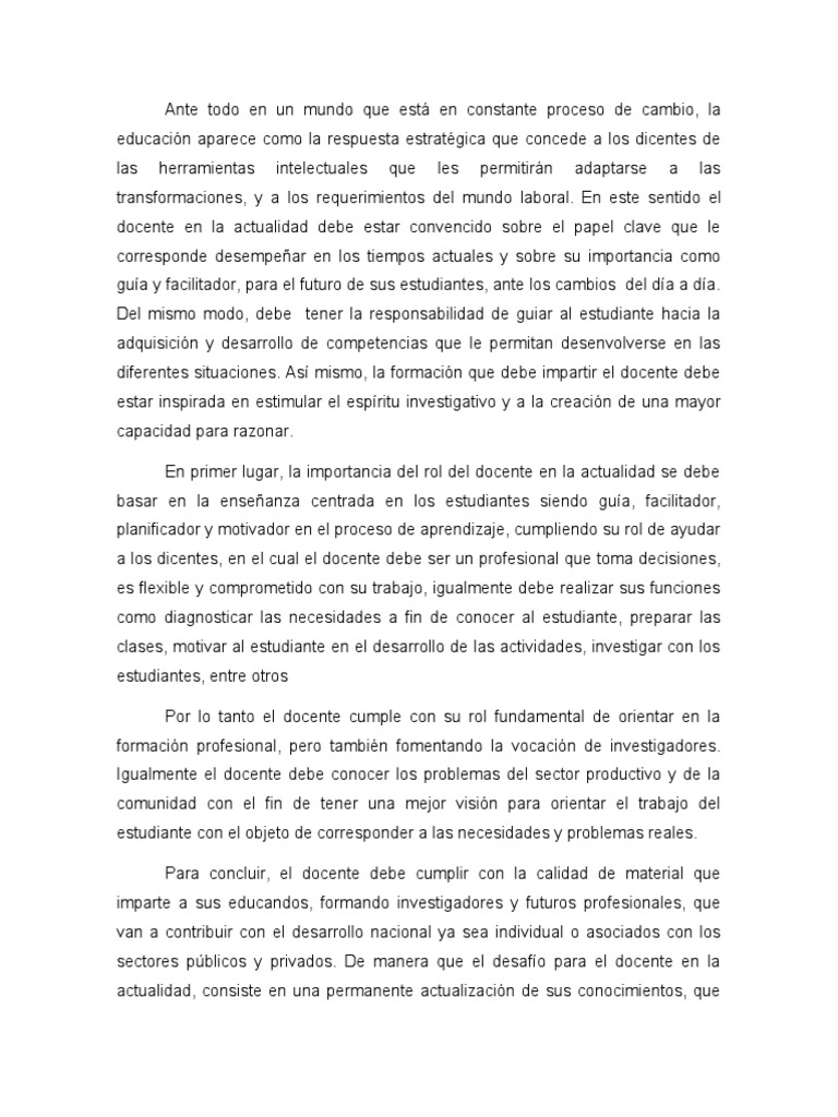 Rol Del Docente en La Actualidad | PDF