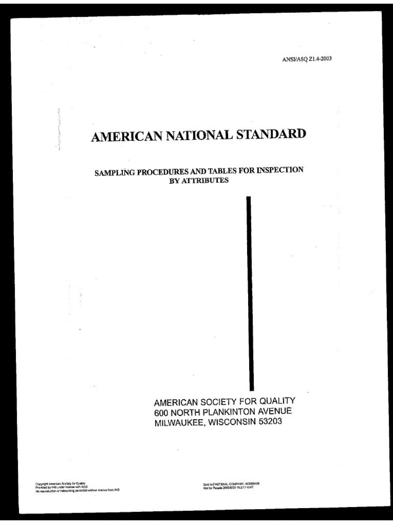 Ansi asq z1 4 sampling procedures and tables for inspection by