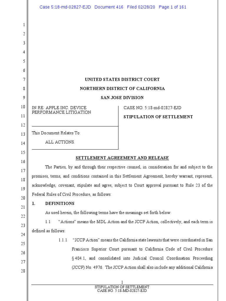 Apple Class Action Tentative Settlement Agreement PDF