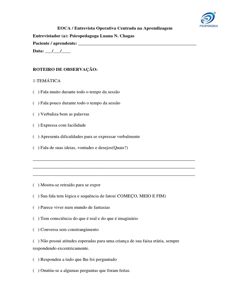 Procedimentos da EOCA para Crianças até 4 Anos | PDF | Artes ...