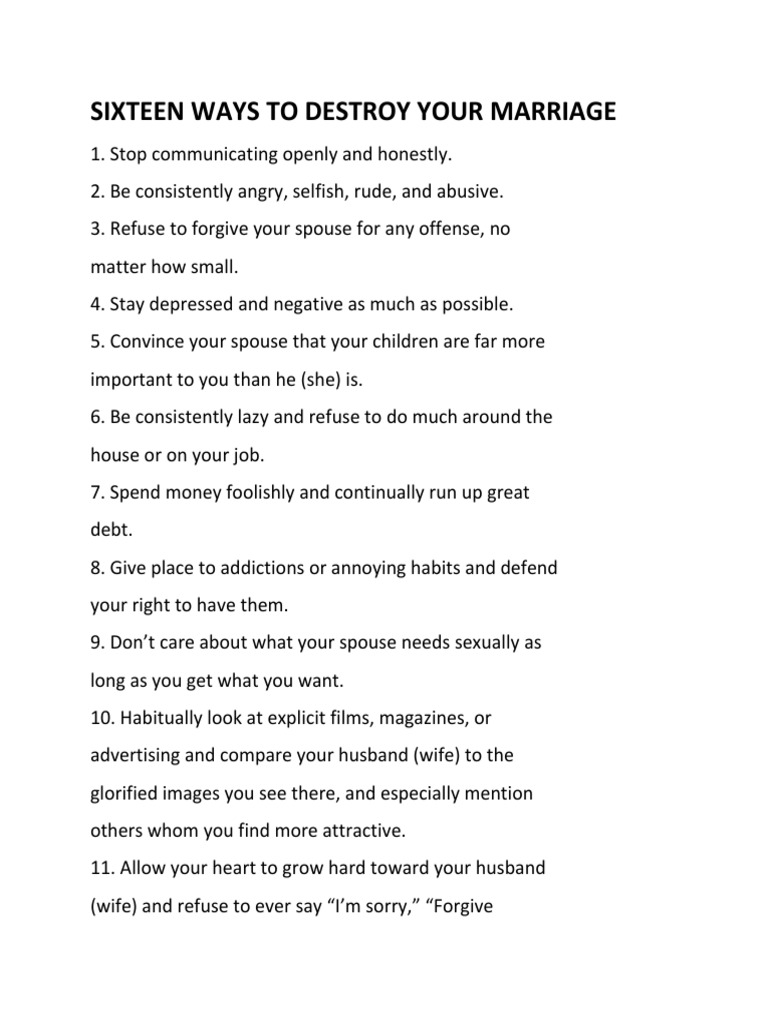 16 Ways to Wreck Your Marriage | PDF