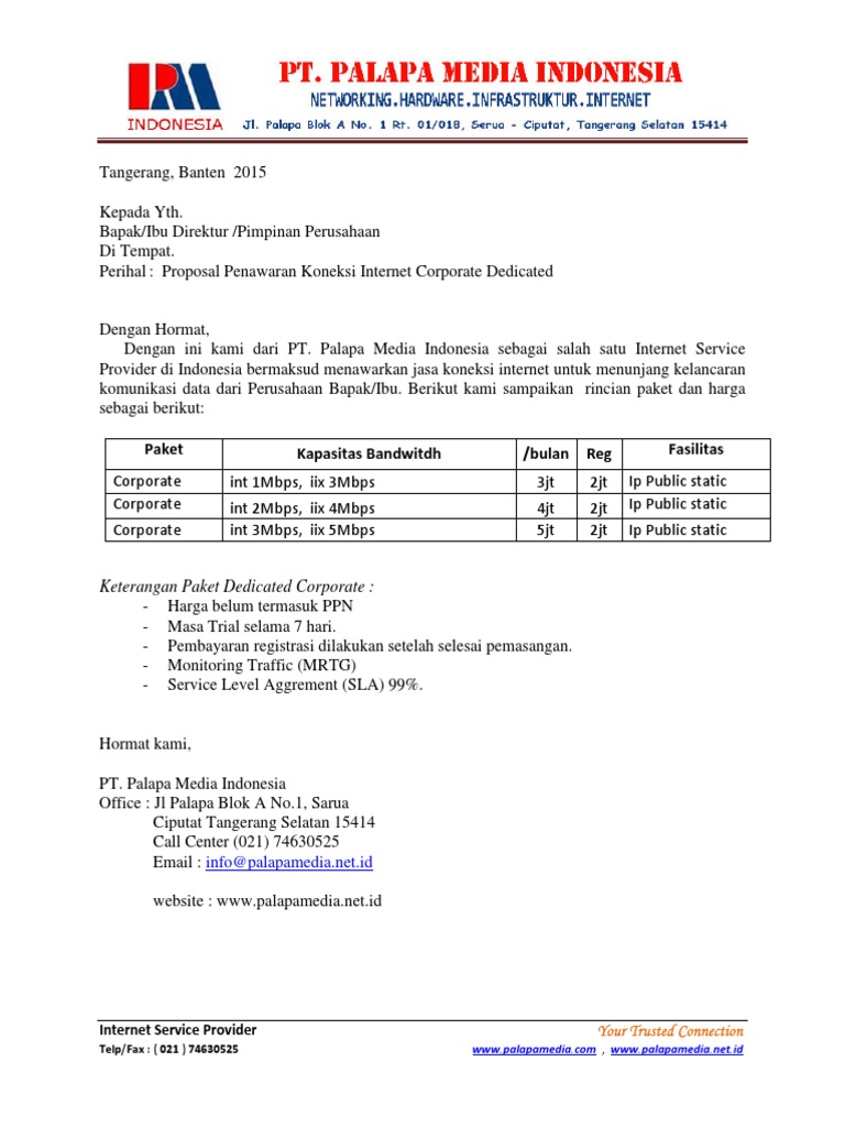 Penawaran Koneksi Internet Corporate | PDF | Komputer