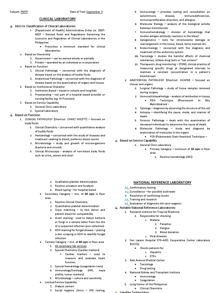 PMTP Quiz Reviewer Clinical Laboratories and Sections PDF PDF
