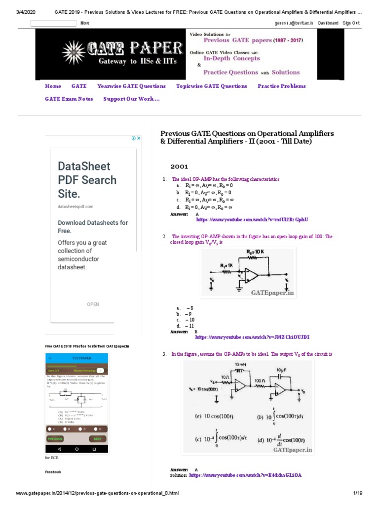 GATE 2019 Previous Solutions & Video Lectures For FREE Previous
