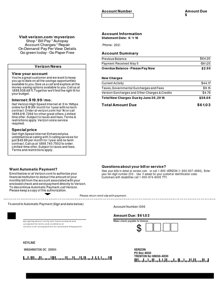 Sample Verizon Bill PDF