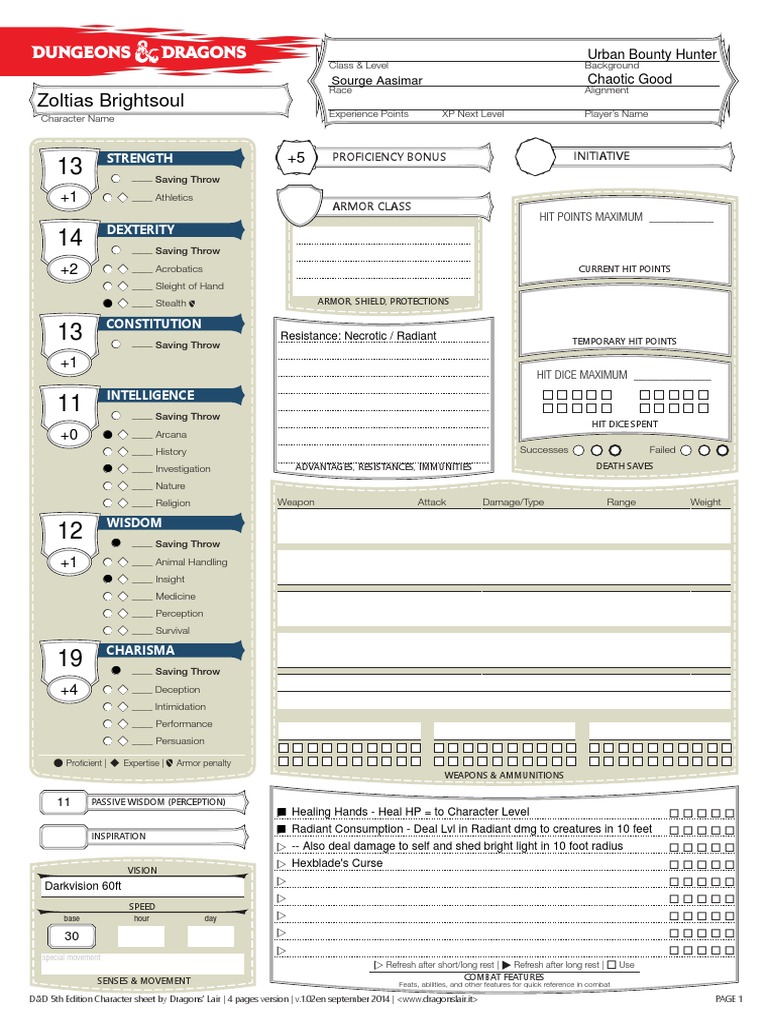 D&amp;D 5E - Fillable Character Sheet | PDF