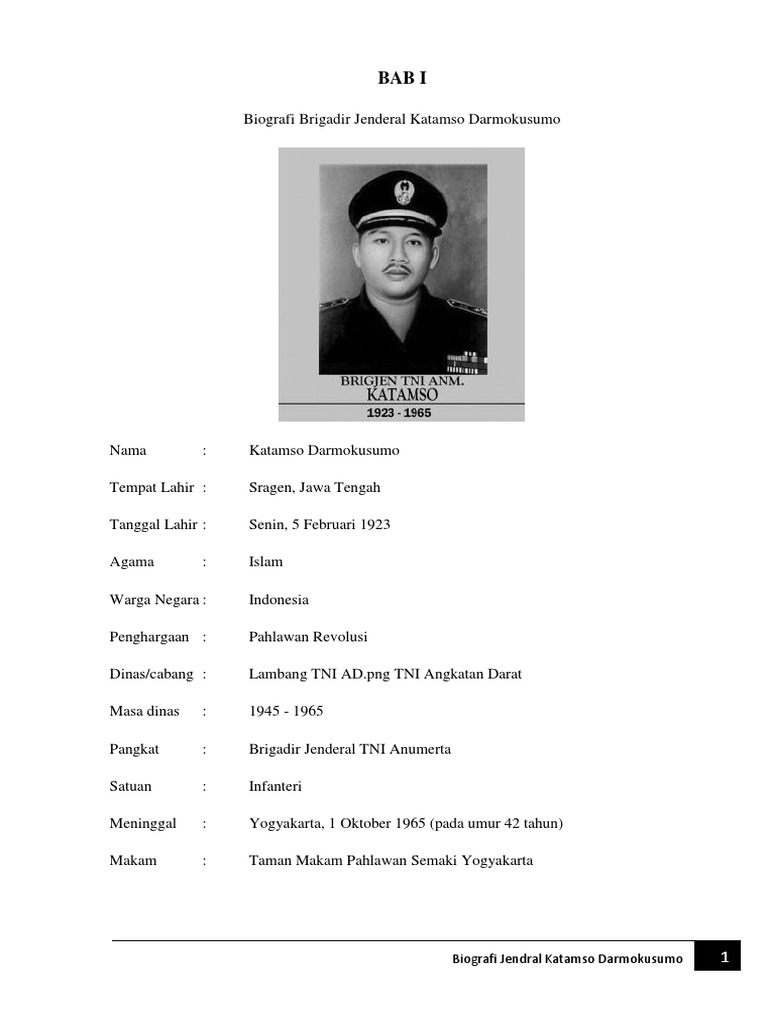 Biografi Brigadir Jenderal Katamso Darmokusumo | PDF | Sejarah