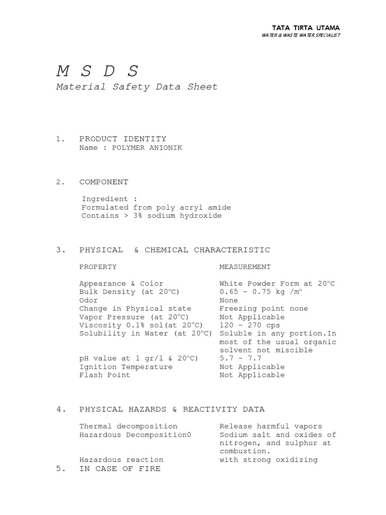MSDS for Polymer Anionic Product | PDF