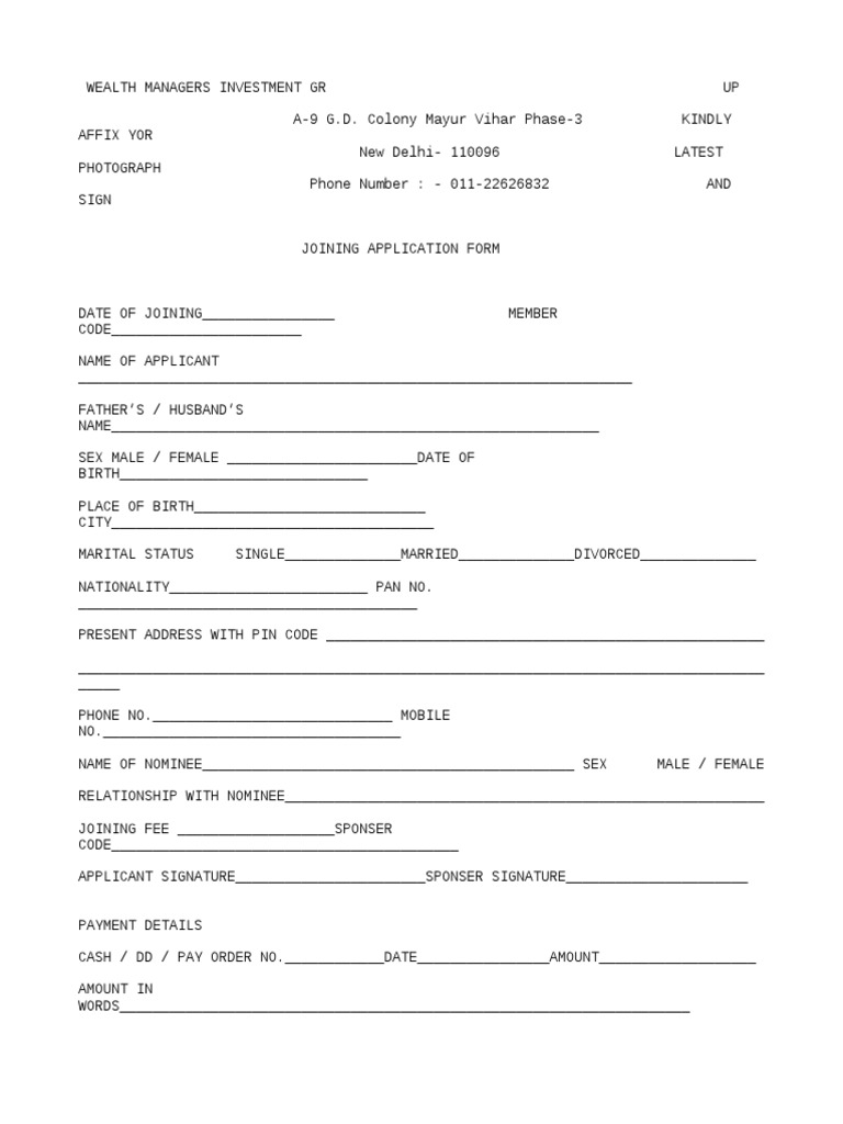 MLM Joining Application Form | PDF