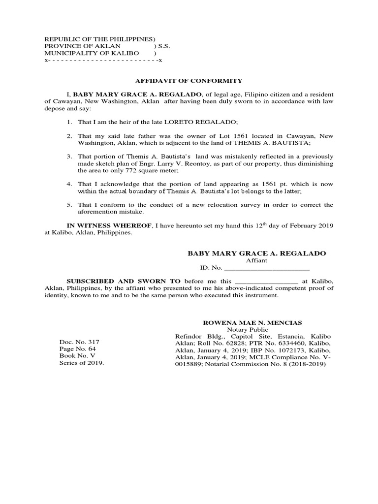 Affidavit of Conformity for Lot 1561 | PDF
