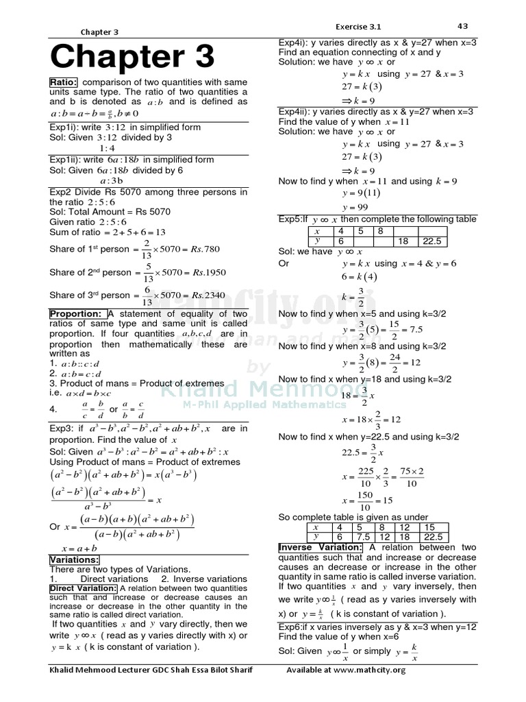 Class 10 Maths Notes: Chapter 3 | PDF