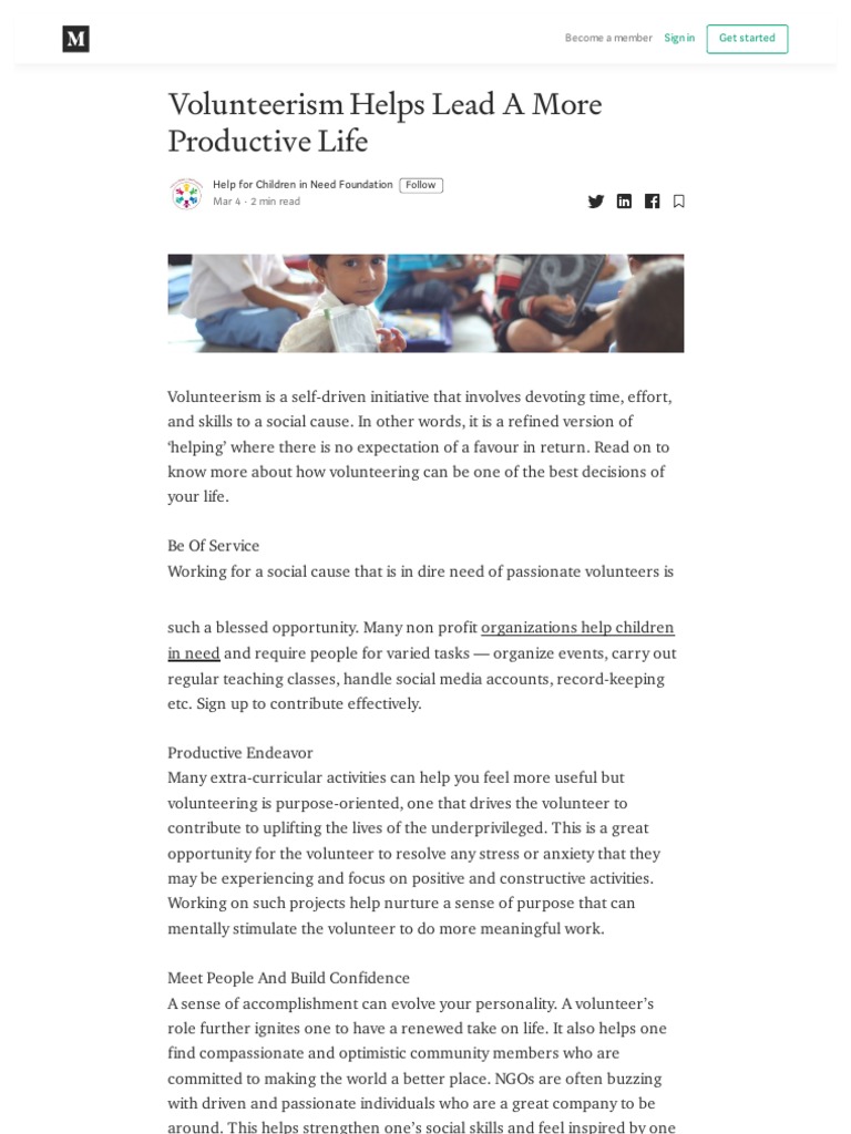 Volunteerism Helps Lead A More Productive Life | PDF | Self-Improvement