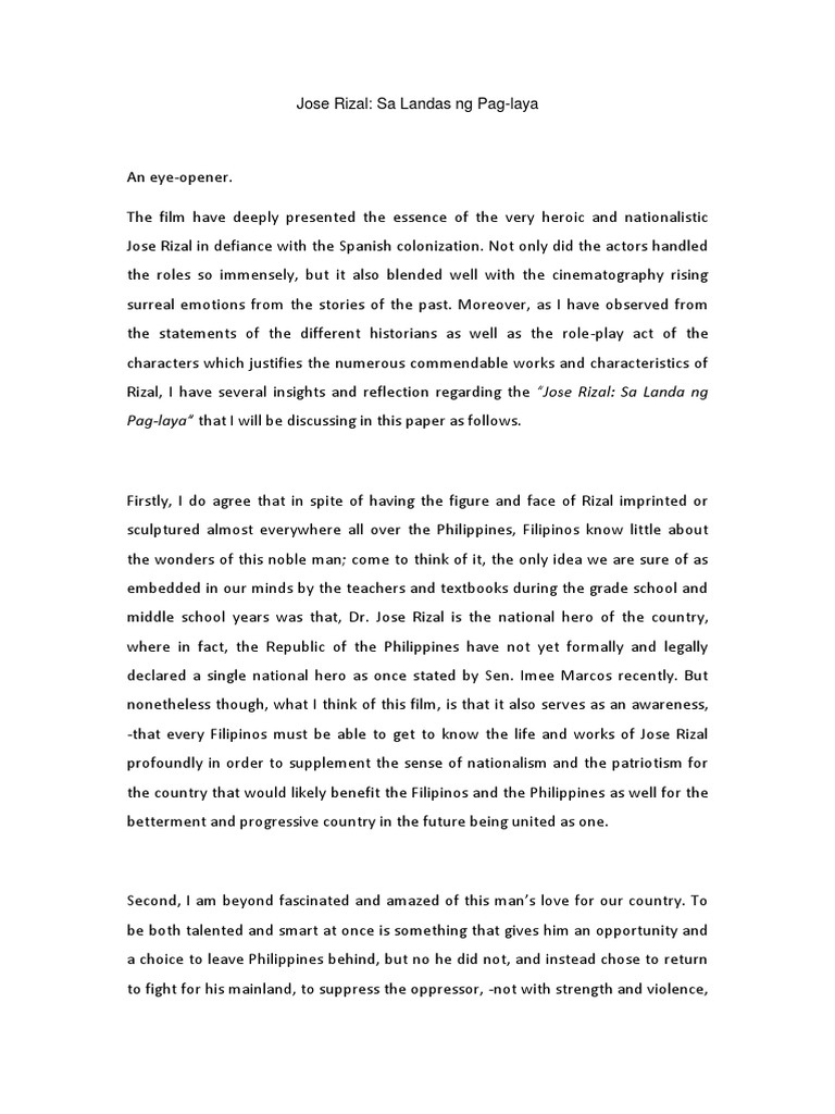 Jose Rizal Reflection Paper