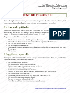 CAP Patisserie Hygiene Du Personnel PDF