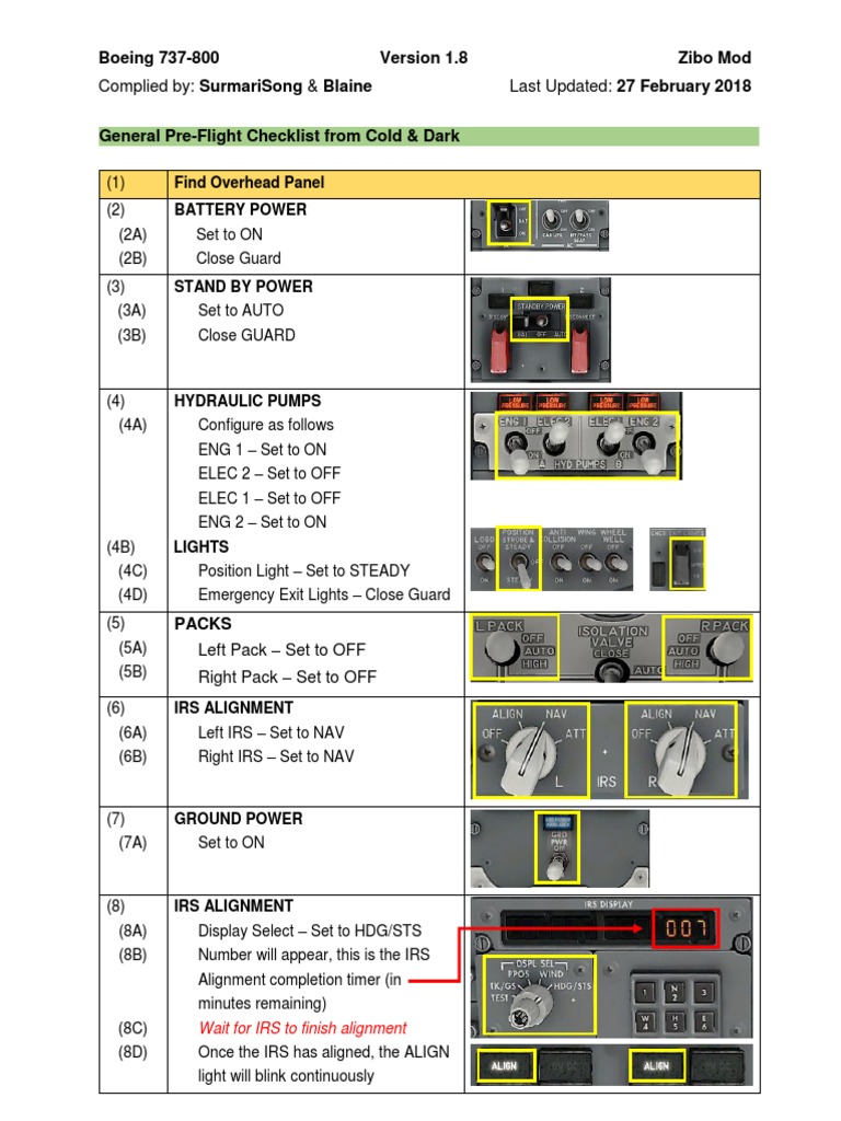 Boeing 737-800 Pre-Flight Checklist | PDF