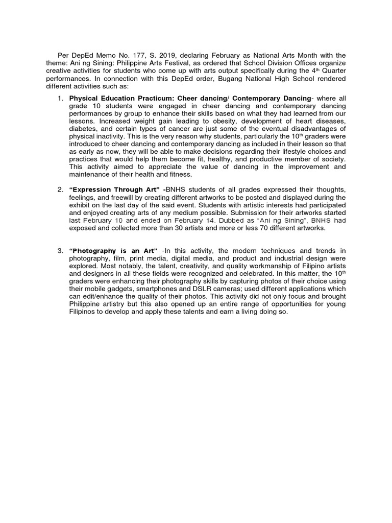 Narrative Report On National Arts
