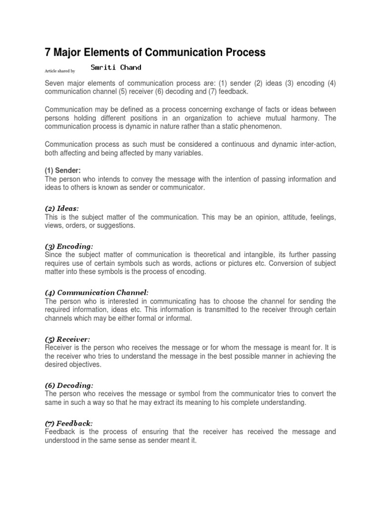 7 Major Elements of Communication Process | PDF