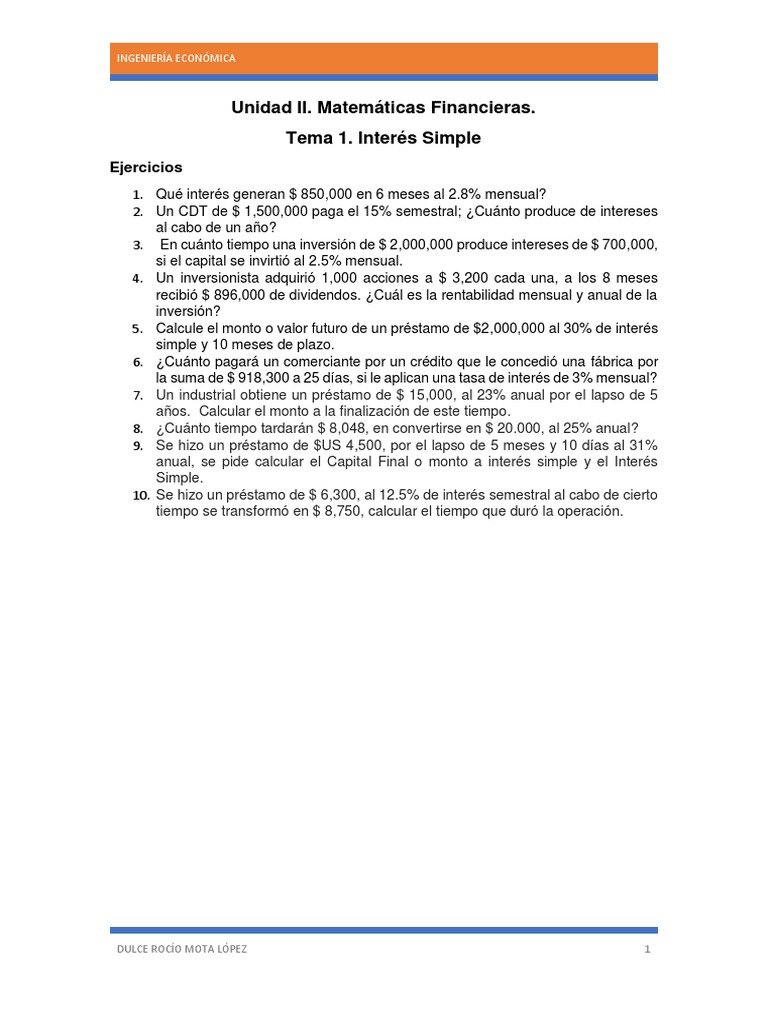 Ejercicios de Interés Simple | PDF | Finanzas y dinero