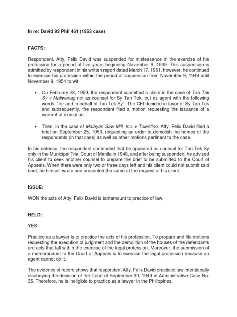 Atty. Felix David's Misconduct Case | PDF | Law