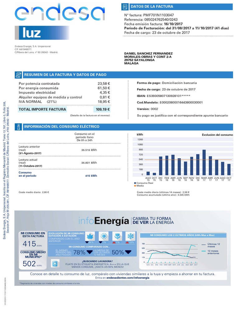 Ejemplo de Factura de Luz Endesa | PDF