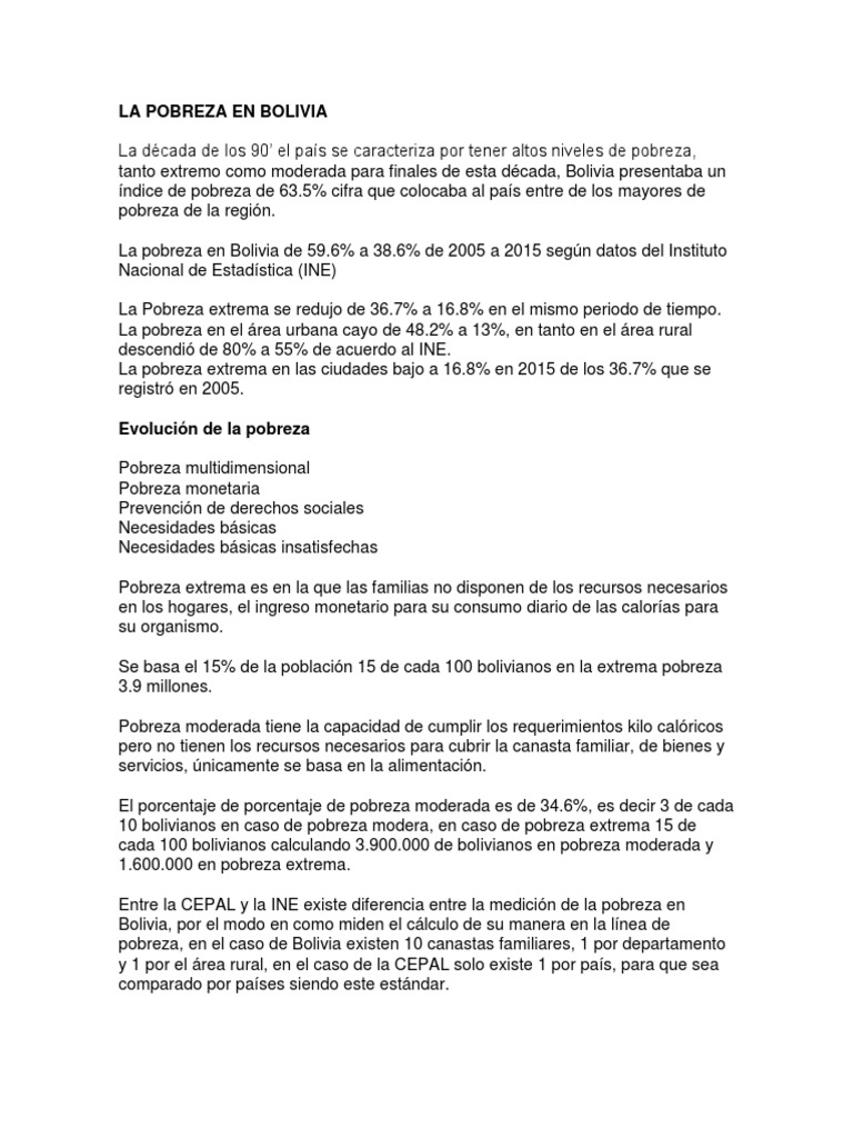 Evolución de la Pobreza en Bolivia | PDF | Ciencias sociales