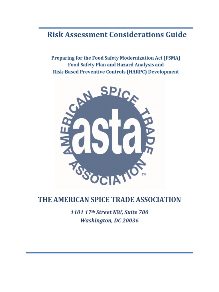 ASTA FSMA Risk Assessment Updated-Final-Risk-Assessment-Guide | PDF ...