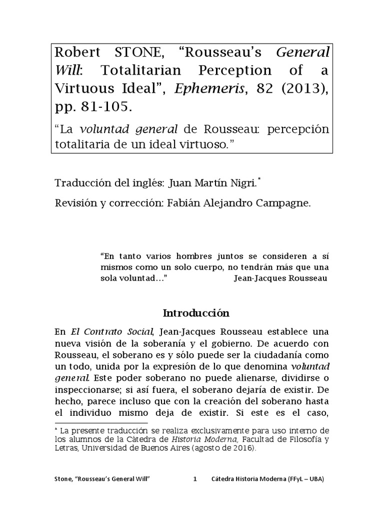 21 - STONE - Rousseau's General Will PDF | PDF | Filosofía