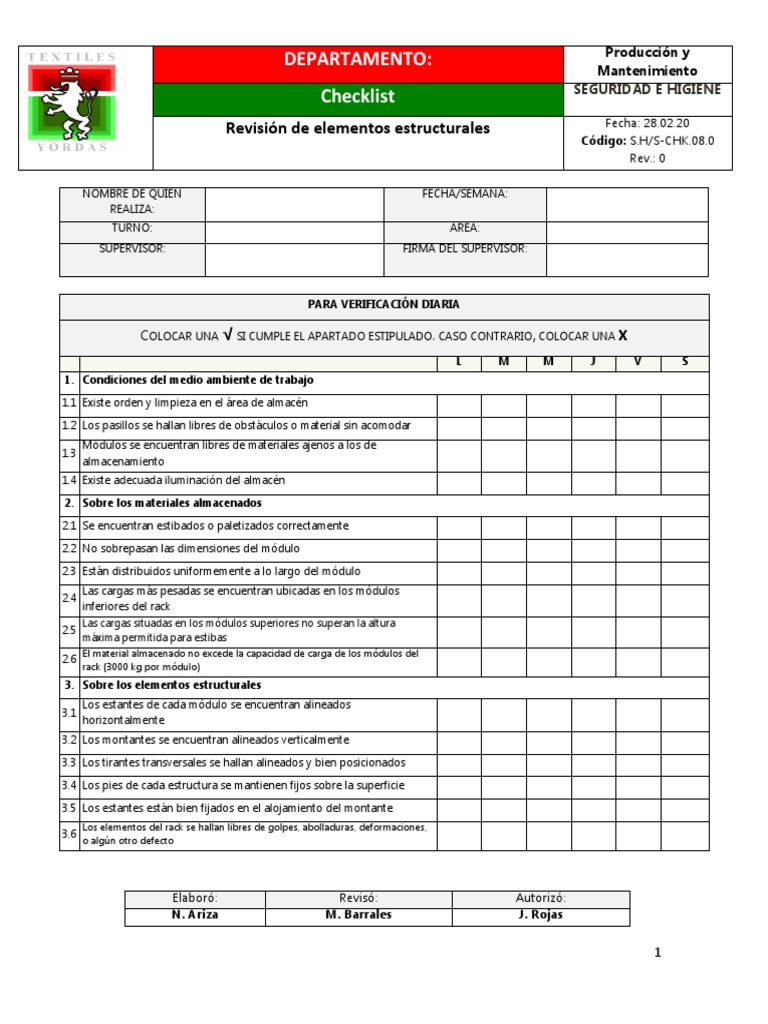 Checklist de Seguridad en Almacenes | PDF
