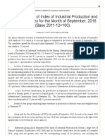 Quick Estimates of Index of Industrial Production and Use-Based Index For The Month of September, 2018 (Base 2011-12 100)