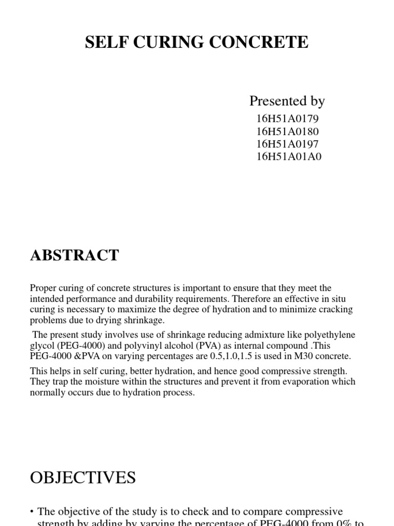 Self Curing Concrete with PEG and PVA | PDF