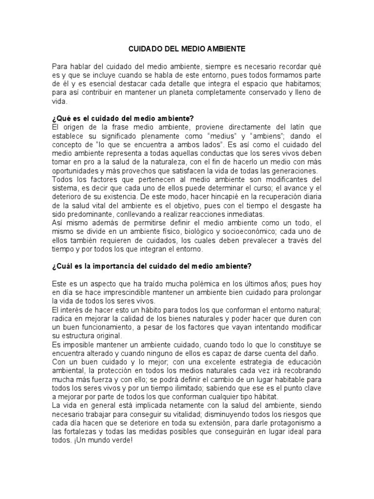Cuidado Del Medio Ambiente | PDF | Entorno natural | Vida