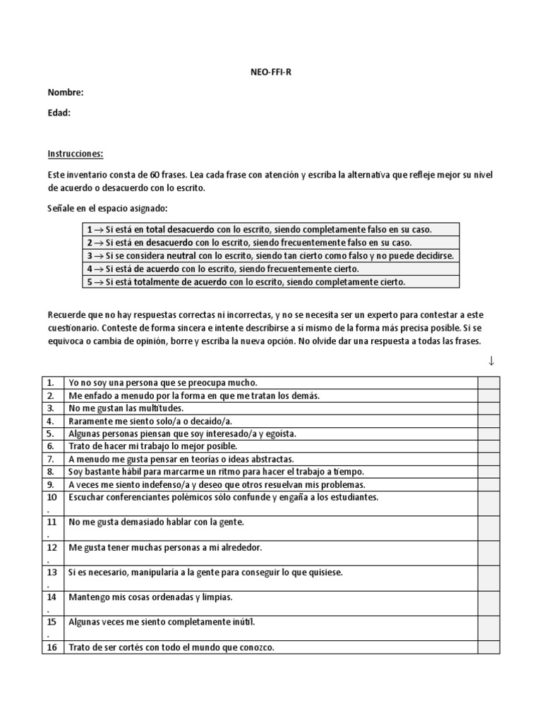 Inventario NEO-FFI-R de Personalidad | PDF | Crecimiento personal y ...