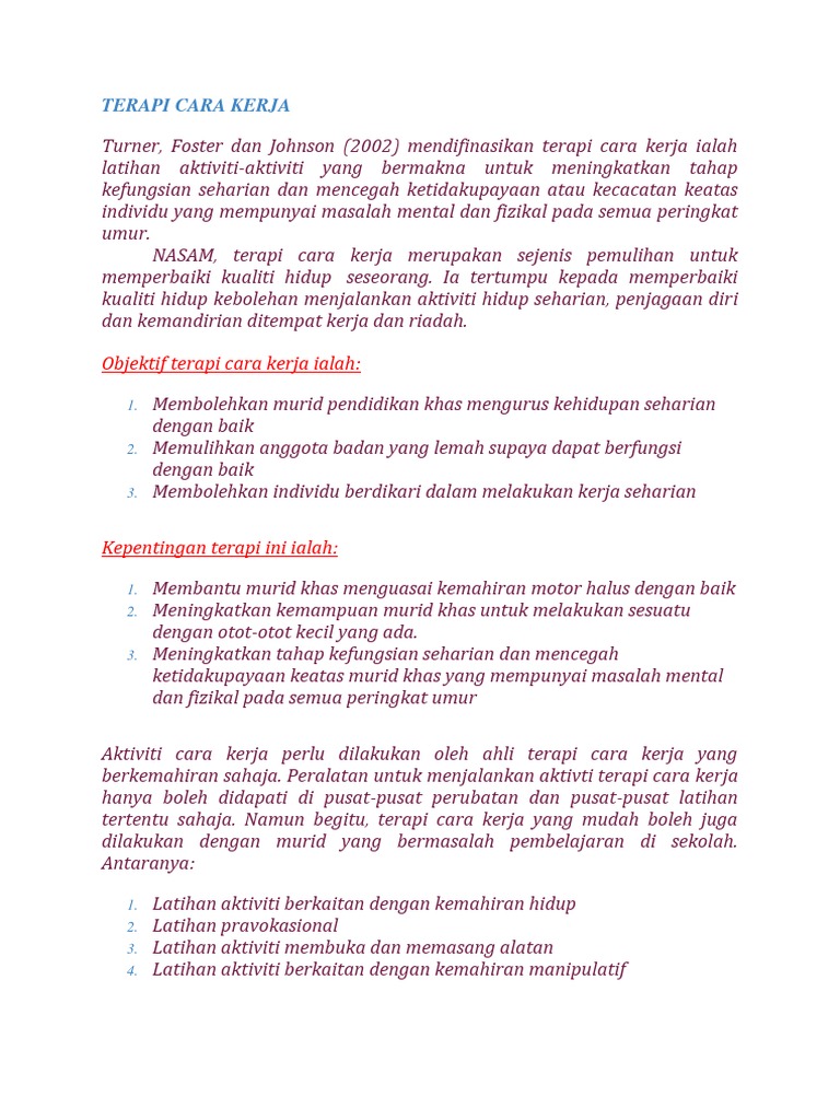 Terapi Cara Kerja Pdf