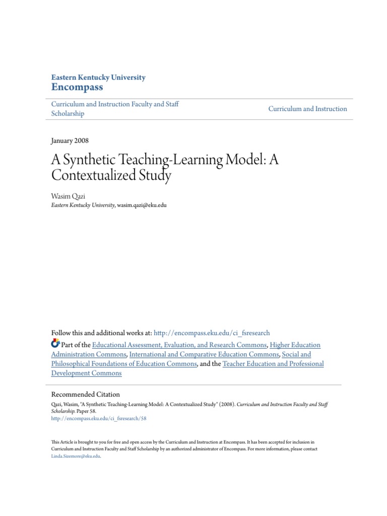 A Synthetic Teaching-Learning Model - A Contextualized Study | PDF ...