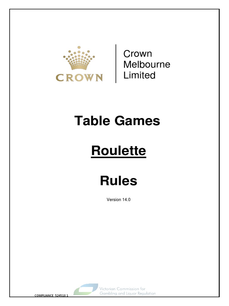 Crown Melbourne Gaming Roulette Rules PDF PDF