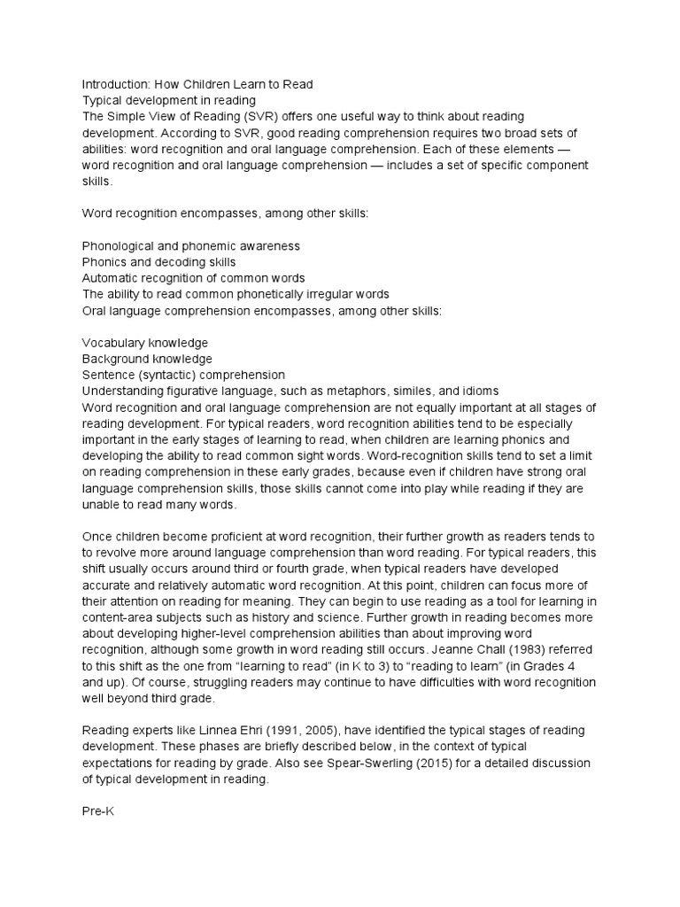 Stages of Children's Reading Development | PDF